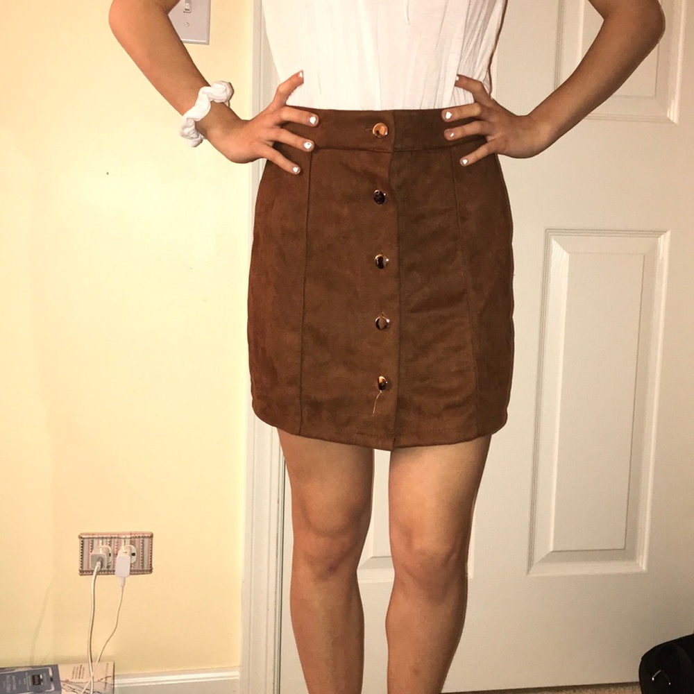 Suede button down skirt